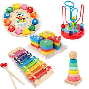 실로폰, 벨, 비즈, 드럼 및 기둥 악기, 유아 교육 장난감이 포함된 5PCS/6PCS 몬테소리 나무 장난감