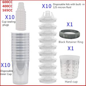 10pcs 대량 판매 스프레이 건 페인트 탱크 스프레이 건 혼합 컵 165/400/600ml 일회용 측정 컵 유형 H/O 퀵 컵