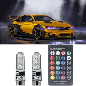 1 세트 T10 W5W RGB LED 전구 12SMD 5050 CANbus 194 168 자동차 원격 컨트롤러 플래시 독서 웨지 라이트 클리어런스 라이트