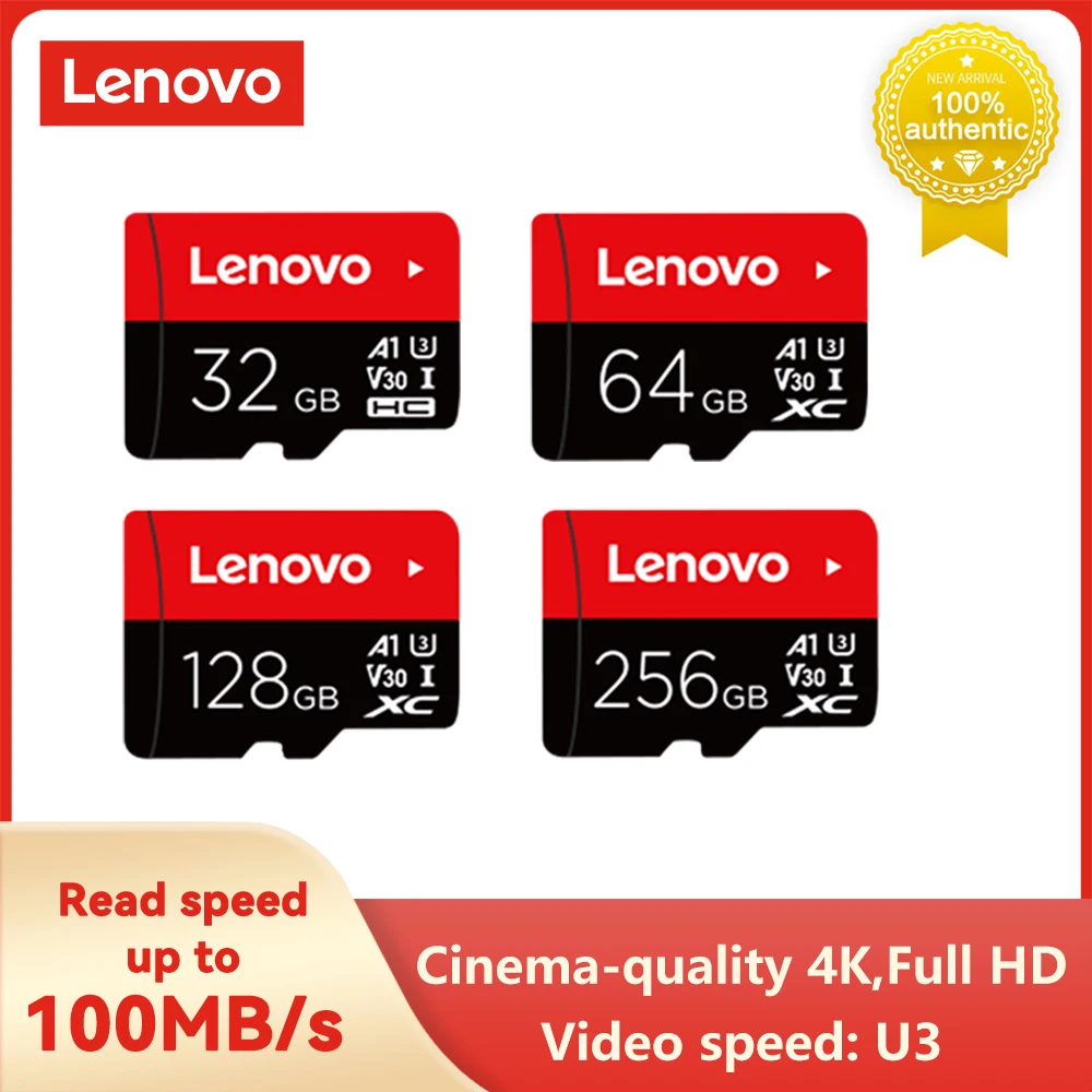 레노버 메모리 TF 카드 128GB 64GB 32GB U3 V30 4K 풀 HD 마이크로 TF 미니 SD 카드 TF 메모리 플래시 카드 100 메가바이트/초 전화/컴퓨터