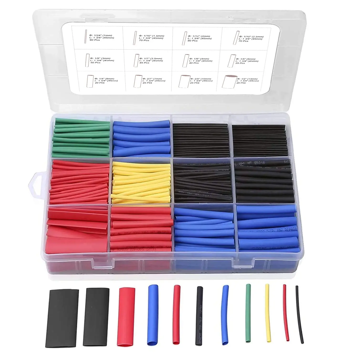 580/560Pcs 열수축 튜브 키트 EVA 소재 6가지 색상 11가지 크기 - 전기 절연, 수리 및 와이어 연결에 이상적