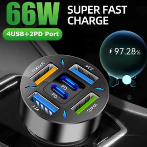 66W USB 차량용 충전기 iPhone 11 12 용 전압계 담배 라이터 소켓 전원 어댑터가있는 빠른 충전 PD QC3.0 Samsung Xiaomi