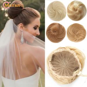 MEIFAN 합성 스트레이트 Chignon Drawstring Updo 헤어 번들 가발 유연한 갈색 금발 Chignons 포니 테일 헤어 피스 여성용