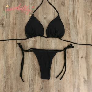 여성 끈 팬티 비키니 세트 사이드 레이스 업 섹시한 수영복 붕대 넥 타이 수영복 조정 가능한 브라질 스타일 비키니 속옷