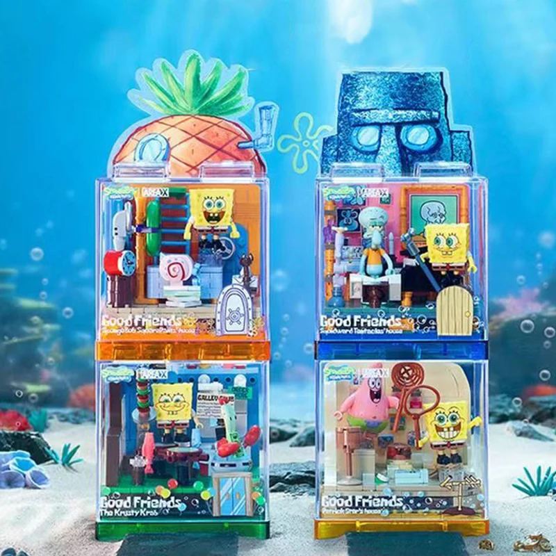 스폰지 밥 빌딩 블록 패트릭 스타 Krusty Krab Squidward 촉수 룸 모델 벽돌 세트 데스크탑 장식품 어린이 장난감 선물