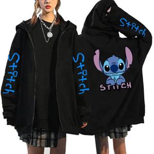 90s Y2k 까마귀 지퍼 디즈니 스티치 지퍼 업 후드 여성 하라주쿠 귀여운 애니메이션 운동복 만화 streetwear Hoody 여성