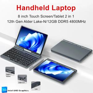 P8 12세대 게임용 미니 노트북 Intel Alder Lake N100 4 코어 8인치 터치 스크린 12G DDR5 Windows 11 노트북 태블릿 2 in 1 WiFi6