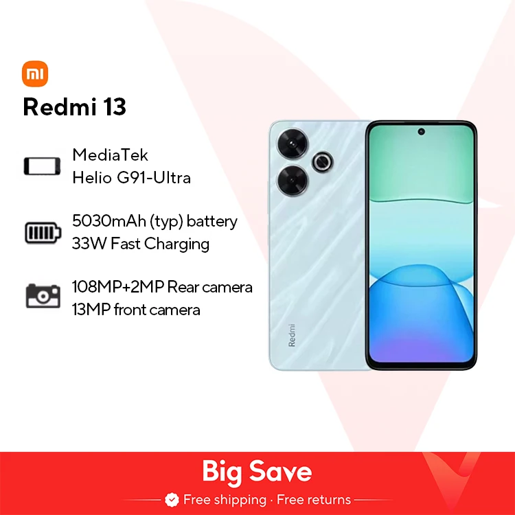 샤오미 레드미 스마트폰 글로벌 버전, MediaTek Helio G91-Ultra, 108MP, 5030mAh 카메라, 33W 고속 충전, 90Hz 화면, 13