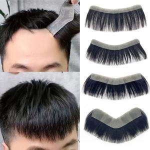 100% 인간의 머리카락 남자 PU V 루프 전면 Toupee 신중하게 자연 헤어 라인 가발을 가지 치기 레미 헤어 교체 스트레이트 헤어 피스