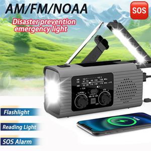 SOS 경보 비상 핸드 크랭크 라디오 AM/FM NOAA 태양 광 발전 USB 충전식 4000mAh 보조베터리 휴대용 라디오 LED 손전등