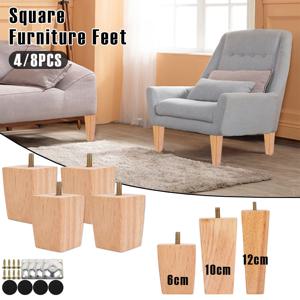 4/8Pcs 정사각형 가구 피트 6/10/15cm 단단한 나무 소파 다리 나사 장착 플레이트 패드가있는 교체 높이 가구 다리