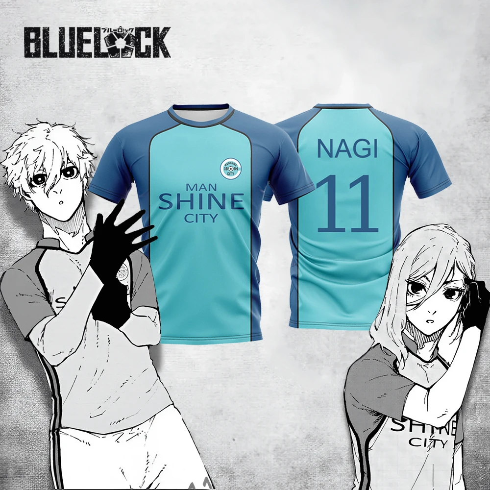 Blue Lock NAGI Man Shine City 저지 일본 애니메이션 코스프레 축구 유니폼 통기성 스포츠 티셔츠 Hyoma Chigiri Tops unisex