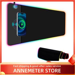 15W 고속 무선 충전 기능을 갖춘 RGB 게이밍 마우스 패드, XXL 확장 LED 마우스 매트, 10가지 RGB 조명 모드, 미끄럼 방지 고무 베이스