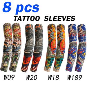 8 PCS 문신 슬리브 남자 여자 여름 안티 햇빛 바 탄성 야외 팔 커버 파티 나이트 클럽 사이클링 골프 문신 슬리브