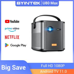 BYINTEK U80 Max 프로젝터 3D 4K 시네마 안드로이드 11.0 WiFi 미니 휴대용 1080P 홈 시어터 비디오 DLP 프로젝터(배터리 포함)