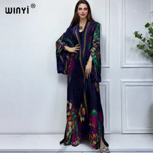 WINYI 새로운 기모노 아프리카 프린트 드레스 비치웨어 우아한 카디건 섹시한 홀리데이 비치 의상 여성용 vestidos 수영복