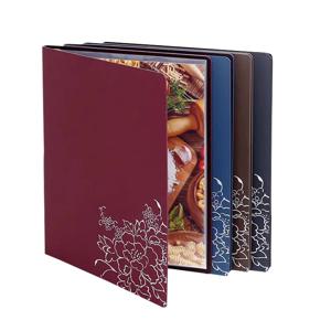A4 공백 및 메뉴 로고 PU 가죽 디스플레이 북(8개 시트 투명 포켓 포함),