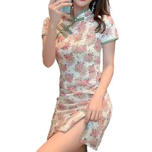 여성용 꽃 패턴 치파오 드레스, 사랑스러운 여성 원피스, 중국 스타일 정장 드레스, 여름