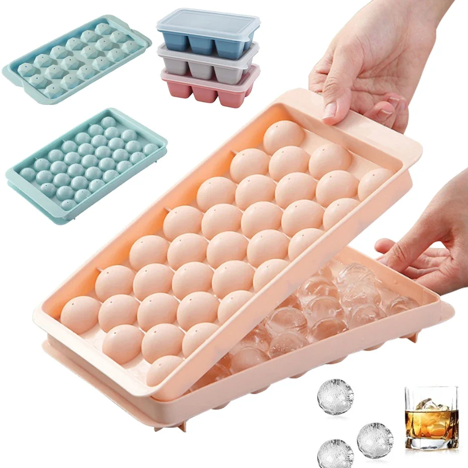 뚜껑이있는 3D 라운드 아이스 큐브 트레이 플라스틱 다이아몬드 스타일 아이스 몰드 냉장고 구형 DIY 금형 아이스 볼 메이커 주방 도구