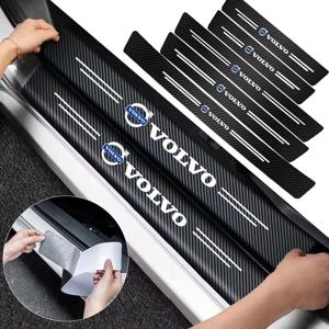 1/4/5Pcs 자동차 도어 씰 스커프 플레이트 장식 탄소 섬유 스티커 볼보 S90 V90 V60 V40 XC90 S60 XC60 V70 XC40 S80 T6 EX90 EM90