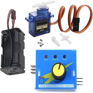 1 세트 RC 서보 모터 테스터 컨트롤러 키트 + 로봇 공학 RC 자동차 헬리콥터 비행기 용 6V 배터리 홀더가있는 180 학위 9g 서보