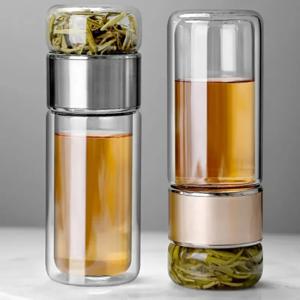 420ML 차 물병 높은 붕규산 유리 더블 레이어 차 물 컵 주입기 텀블러 Drinkware 물병 차 필터