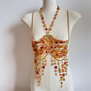 숙녀 바디 체인 구슬 캐미솔 조끼 속이 빈 탑 바디 쥬얼리 과장된 진주 목 Bustier 패션 브래지어 여성 클럽 레이브