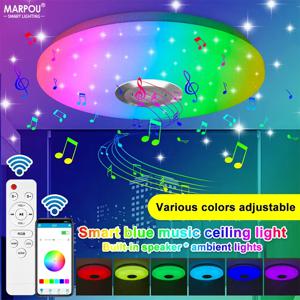 RGB 스마트 천장 조명 LED 인테리어 홈 장식 조명 42W 60W 220V 광택 디밍 원격 제어 WIFI 블루투스 거실