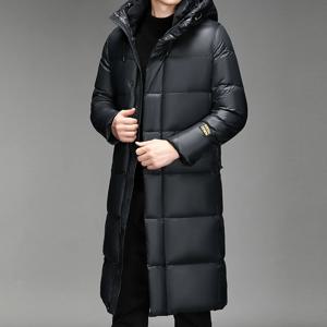 긴 무릎 위 도매 블랙 골드 8박스 다운 재킷 남성과 여성 모자와 두꺼운 흰색 거위 데일리 다운 코트