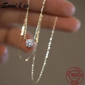 SOMILIA 925 스털링 실버 18k 골드 도금 목걸이 여성을위한 다목적 싱글 스파클링 지르콘 쇄골 체인 웨딩 쥬얼리