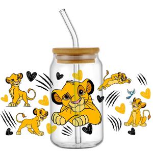 Miniso 3D 만화 16oz Libbey UV DTF 컵 랩 랩 라이온 킹 전송 스티커 DIY 머그잔 사용자 정의 라벨 내구성 방수 스티커