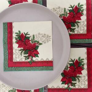 10/20pcs 2Ply 33cm 크리스마스 냅킨 빨간 크리스마스 꽃 인쇄 종이 냅킨 일회용 Placemats 다채로운 인쇄 냅킨