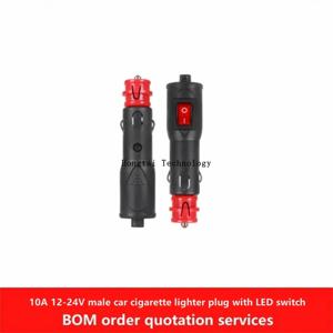 자동차 및 트럭용 LED 스위치가 있는 담배 라이터 소켓 수 플러그, 퓨즈 포함, 10A, 12V-24V 범용
