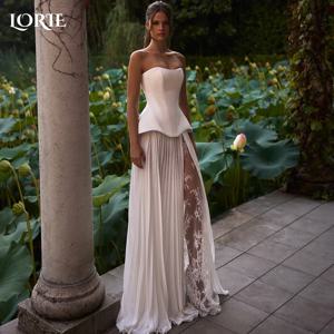 LORIE 레이스 웨딩 원피스, 연인 스플릿 A 라인 신부 가운, 긴팔 맞춤형 아플리케 코르셋 신부 원피스