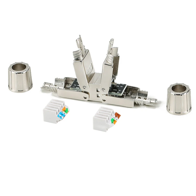 ZoeRaxTool-Free RJ45 커플러 차폐, 도구가 필요 없는 이더넷 케이블 확장기 PoE+, Cat7/Cat6a/Cat6 네트워크 케이블용, 실버