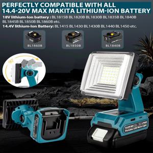 Makita 14.4-18V LXT 배터리용 무선 LED 작업 조명 USB-A&USB-C 2.1A 고속 충전 포트가 있는 25W LED 투광 조명 작업 현장 자동차 수리 캠핑 비상용 3가지 조명 모드 BL1815B BL1820B BL1830B BL1835B BL1415 BL1430 BL1430B BL1440 BL1450 BL1840B BL1845B BL1850B BL1860B