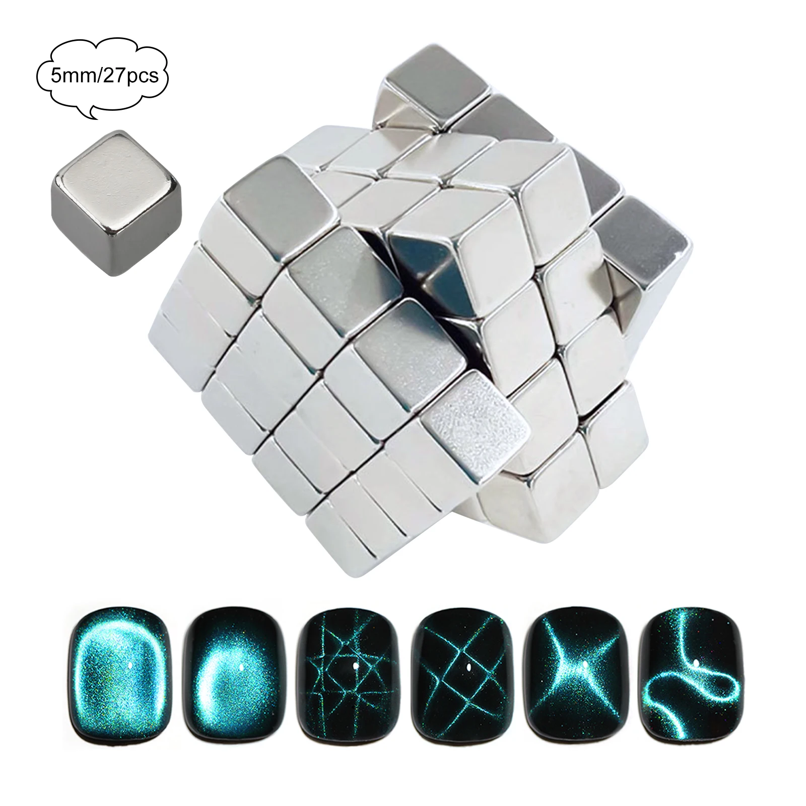 27pcs 네일 아트 고양이 눈 큐브 자석 5mm 체커 보드 별빛 다기능 고양이 눈 자석 고양이 눈 젤 폴란드어에 적합