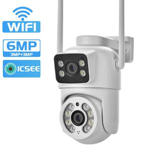 와이파이 카메라 PTZ 듀얼 스크린 자동 추적 야간 투시경 CCTV 감시 카메라, 야외 4MP 보안 IP 카메라 icsee, 6MP