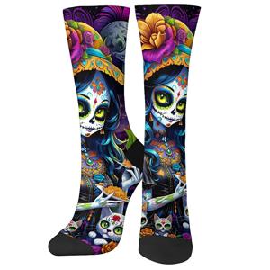 Day of the Dead 테마 노벨티 재미있는 남성용 양말, 편안하고 통기성, 애슬레저 힙합, 레트로 스타일, 이상적인 선물