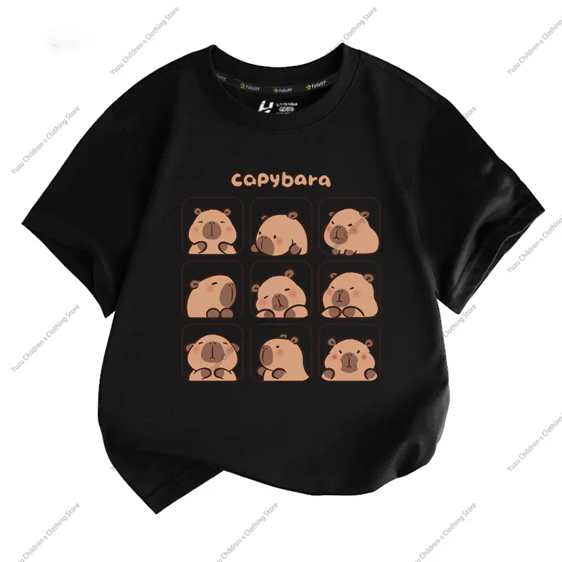 여름 새로운 트렌드 Capybara 인쇄 귀여운 어린이 반팔 티셔츠 귀여운 편안한 다목적 소년과 소녀 티셔츠