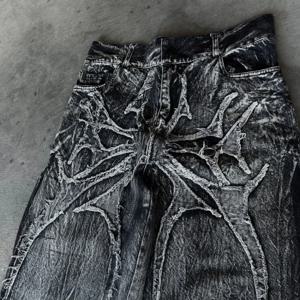 Y2K 팬텀 청바지 하이 스트리트 스파이더 수 놓은 패치 힙합 streetwear 고딕 레트로 오버 사이즈 헐렁한 맞는 남여 mopping 바지
