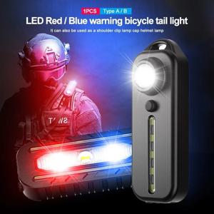 클립 USB 충전식 손전등 경고 안전 토치 자전거 경고 랜턴과 LED 빨간색과 파란색 어깨 경찰 빛