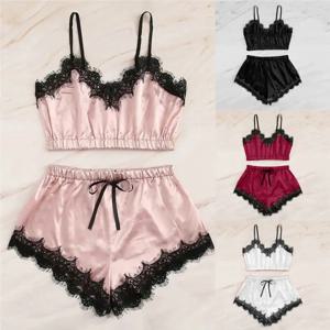 여성용 레이스 파자마 세트, Pijama Mujer 스트랩, 민소매 섹시 잠옷 정장, V넥 캐미 탑, 짧은 란제리 세트, 여성 나이트 웨어