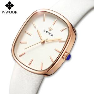 WWOOR 2024 여성 시계 패션 가죽 쿼츠 팔찌 시계 톱 브랜드 럭셔리 방수 숙녀 손목 시계 Montre Femme Feminino