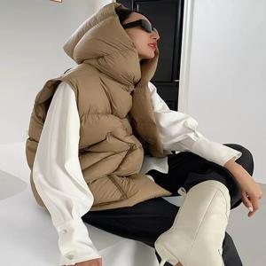 여성용 다운 민소매 재킷, 루즈 후드 조끼, 화이트 덕 다운 조끼, 루즈 캐주얼 질렛 아웃웨어, 겨울 90%, 2024 신상