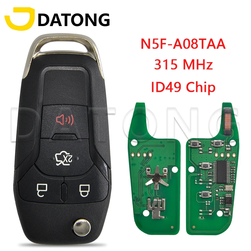 Datong World 자동차 원격 키 포드 F150-F550 퓨전 익스플로러 N5F-A08TAA ID49Chip 315 Mhz 자동 스마트 컨트롤 HU101 플립 키