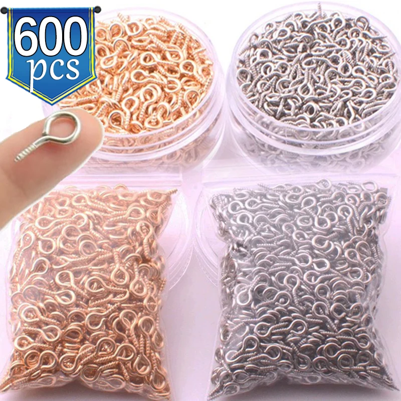 300-600pcs 미니 스크류 아이 핀 금속 아이 핀 후크 Eyelets 나사 스레드 펜던트 Clasps DIY 8/10mm 만들기위한 보석 결과