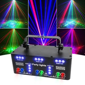 HCWE 21 렌즈 DJ 디스코 빔 패턴 무대 레이저 광 프로젝터 파티 조명 UV LED 스트로브 사운드 파티 휴일 웨딩 기사