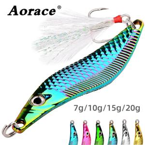 Aorace Metal VIB 거머리 스피너 스푼은 베이스 파이크 퍼치를 위한 깃털 후크 야간 낚시 태클이 있는 7g-20g 인공 미끼를 미끼로 끈다