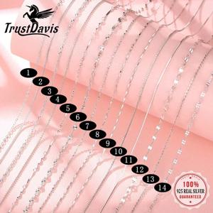 TrustDavis 진짜 925 스털링 실버 목걸이 물결 뱀 비즈 박스 체인 40/45cm 목걸이 여성 목걸이 쥬얼리 DC25